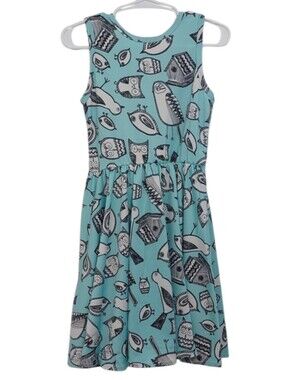 Dot Dot Smile Girls Dress Size 3T 4T Sketched Owls Birds Tank Blue Toddler Spin